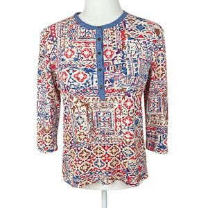 Ralph Lauren Jeans Co Top Size L (Runs Small) Tribal Print Cotton 3/4 Sleeves